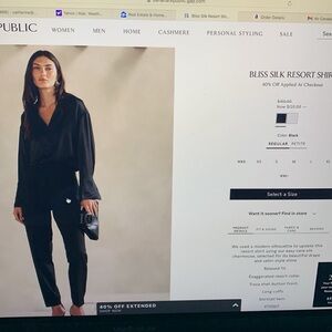 Banana republic, satin blouse with wide cuff, sleeves, and wide collar